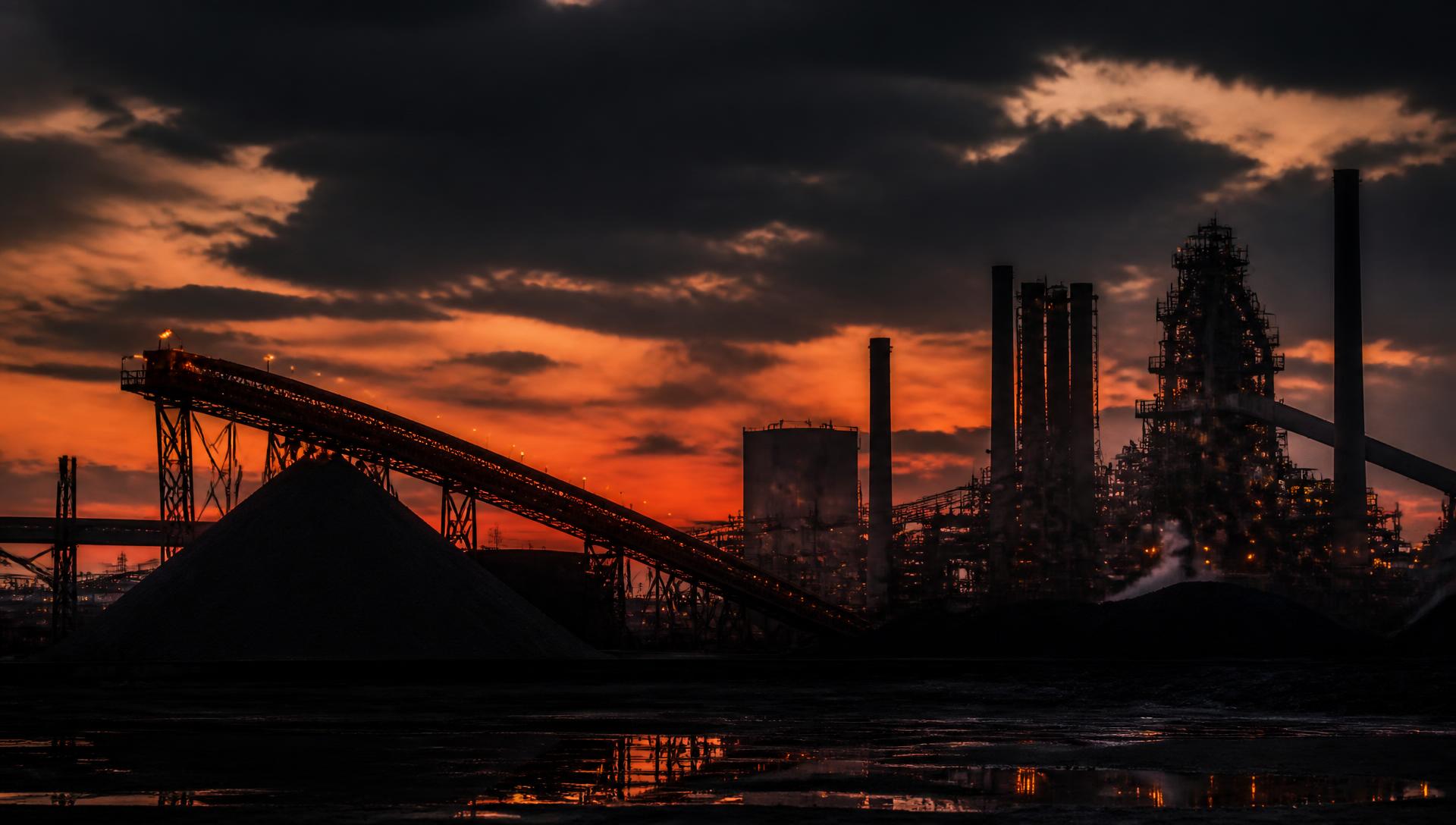 Steel plant silhouette at dusk